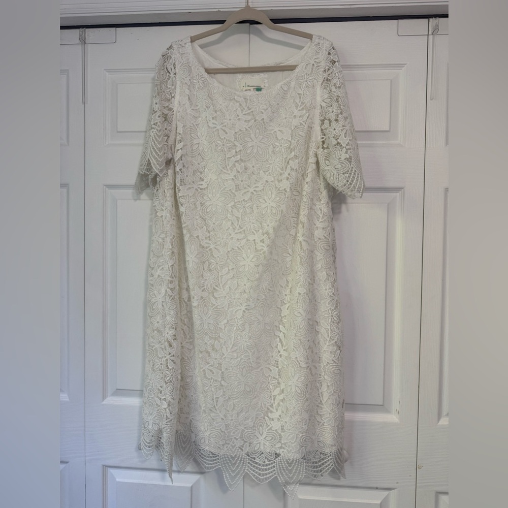 Anthropologie White Lace Shift Dress